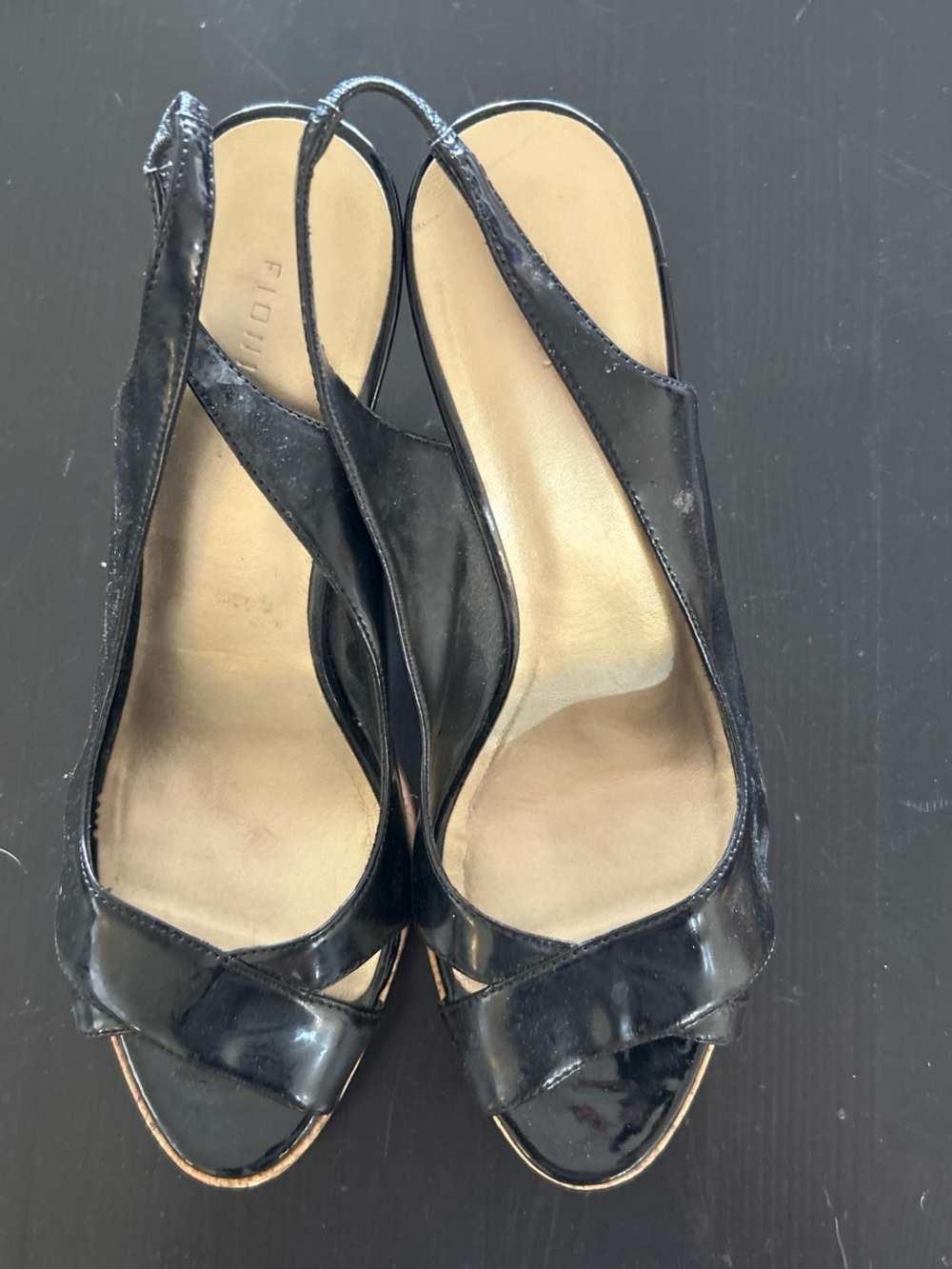 FIONI Clothing Black Patent Slingback Peep-Toe Heels